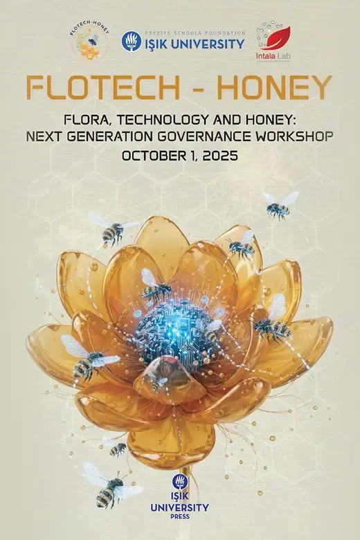 Cover of the FLOTECH-HONEY 2025 Abstract Book: a honey-glass lotus with a glowing circuit core, circled by bees, dated October 1, 2025